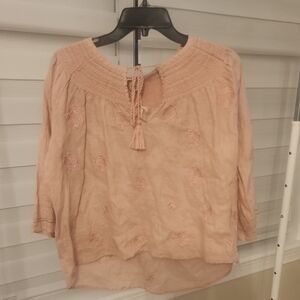 MAGASCHONI Pale Mauve 100% Linen Embroidered Blouse Size M